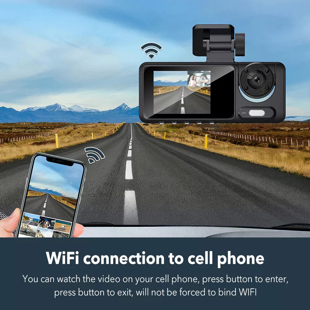 1080P Dual Lens Dash Cam for Cars, Front and Inside, Full HD 1080P Car Camera with Loop Recording, Car Tachograph with Night Vision, 24-Hour Parking Mode, G Sensor, Motion Detection