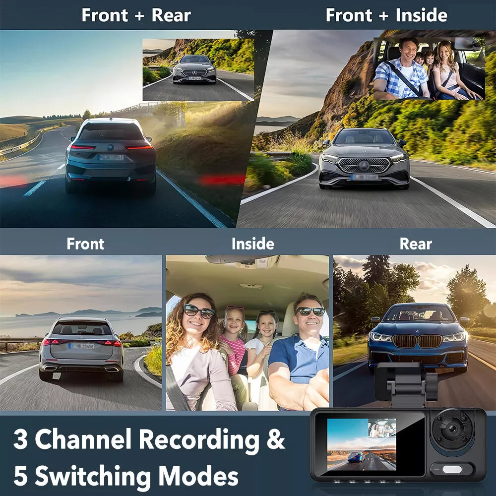 1080P Dual Lens Dash Cam for Cars, Front and Inside, Full HD 1080P Car Camera with Loop Recording, Car Tachograph with Night Vision, 24-Hour Parking Mode, G Sensor, Motion Detection