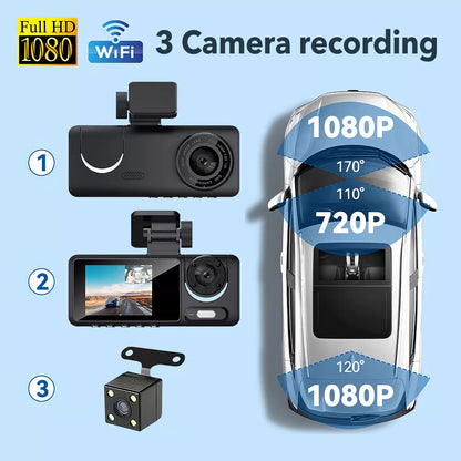 1080P Dual Lens Dash Cam for Cars, Front and Inside, Full HD 1080P Car Camera with Loop Recording, Car Tachograph with Night Vision, 24-Hour Parking Mode, G Sensor, Motion Detection