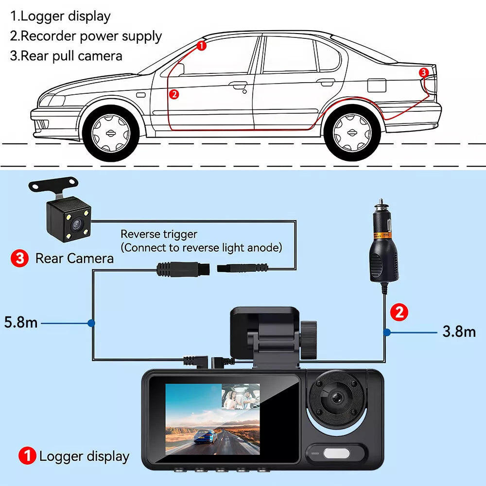 1080P Dual Lens Dash Cam for Cars, Front and Inside, Full HD 1080P Car Camera with Loop Recording, Car Tachograph with Night Vision, 24-Hour Parking Mode, G Sensor, Motion Detection
