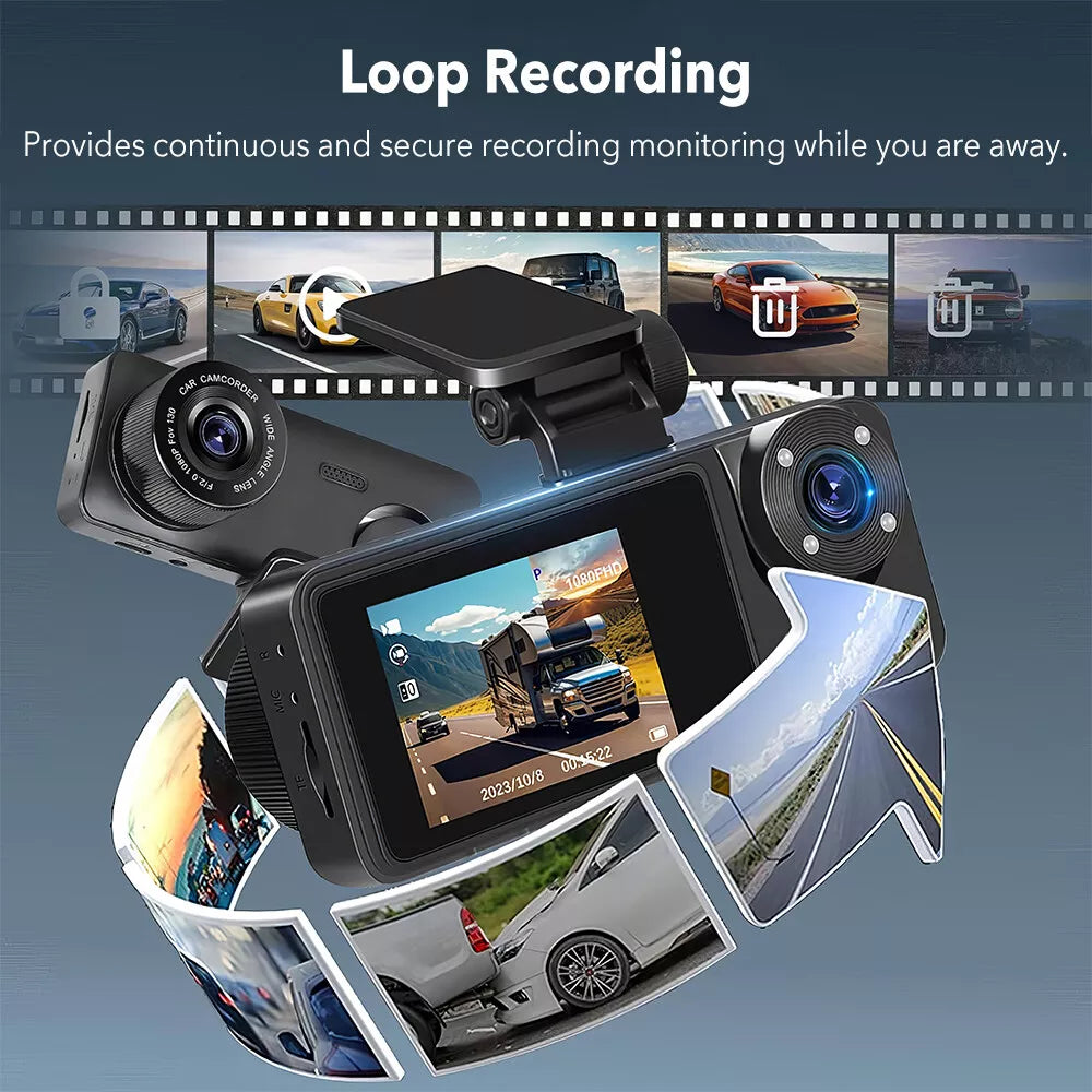 1080P Dual Lens Dash Cam for Cars, Front and Inside, Full HD 1080P Car Camera with Loop Recording, Car Tachograph with Night Vision, 24-Hour Parking Mode, G Sensor, Motion Detection