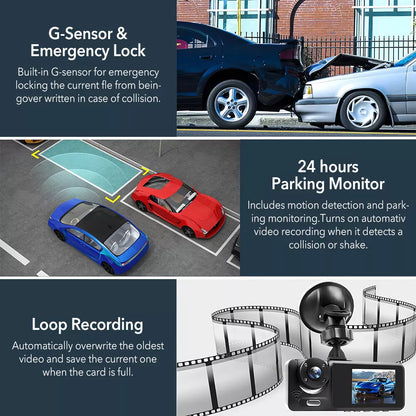 1080P Dual Lens Dash Cam for Cars, Front and Inside, Full HD 1080P Car Camera with Loop Recording, Car Tachograph with Night Vision, 24-Hour Parking Mode, G Sensor, Motion Detection